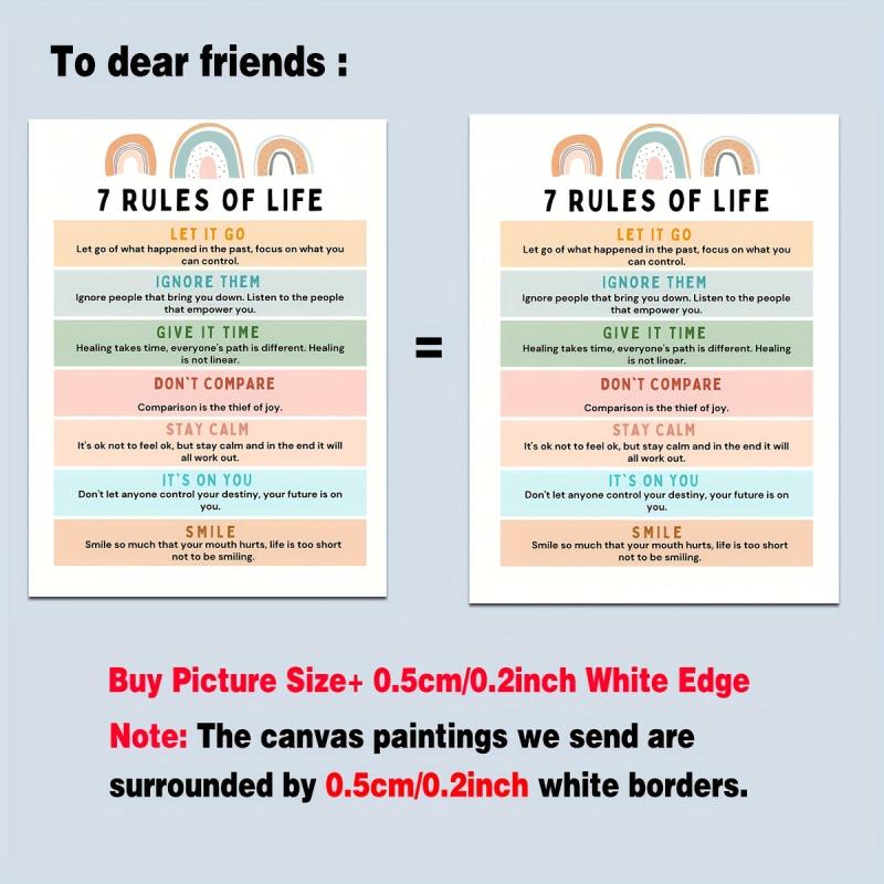 Canvas Poster Modern Art 7 Rules Of Life Poster Therapy Office Wall Decor