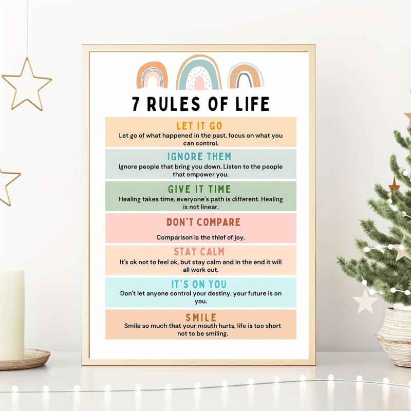 Canvas Poster Modern Art 7 Rules Of Life Poster Therapy Office Wall Decor