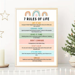 Canvas Poster Modern Art 7 Rules Of Life Poster Therapy Office Wall Decor