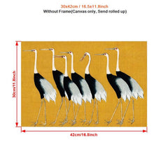 Japanese Cranes Poster Vintage Art Seven Cranes Print Flock Red Crown Crane Anim