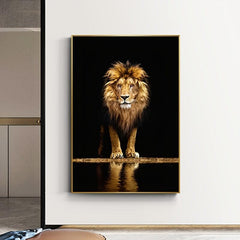 Frameless Lion In The Dark Wall Poster Canvas Painting