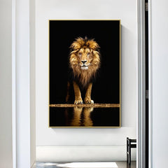 Frameless Lion In The Dark Wall Poster Canvas Painting