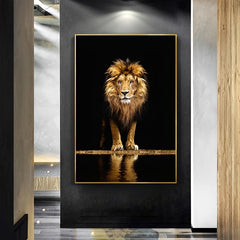 Frameless Lion In The Dark Wall Poster Canvas Painting