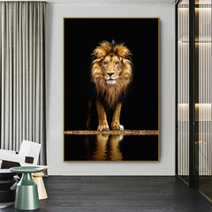 Frameless Lion In The Dark Wall Poster Canvas Painting