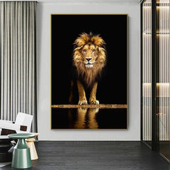 Frameless Lion In The Dark Wall Poster Canvas Painting