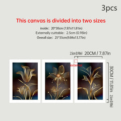 3pcs Abstract Canvas Painting Embroidery Golden Flower Gift