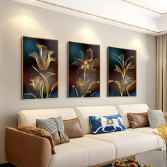 3pcs Abstract Canvas Painting Embroidery Golden Flower Gift