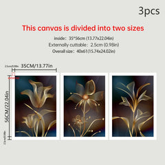 3pcs Abstract Canvas Painting Embroidery Golden Flower Gift
