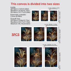 3pcs Abstract Canvas Painting Embroidery Golden Flower Gift