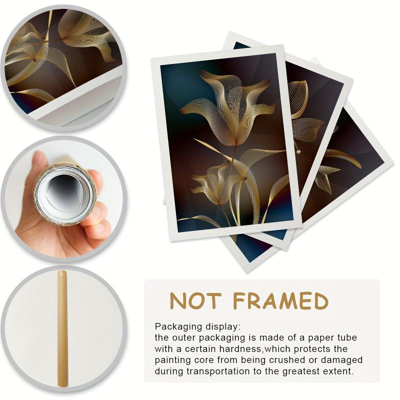 3pcs Abstract Canvas Painting Embroidery Golden Flower Gift