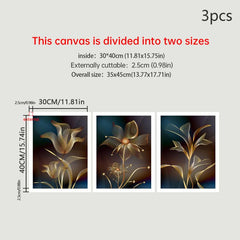 3pcs Abstract Canvas Painting Embroidery Golden Flower Gift