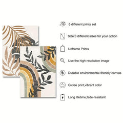 6pcs Mid Century Boho Style Abstract Graphics Canvas Prints