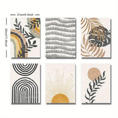 6pcs Mid Century Boho Style Abstract Graphics Canvas Prints