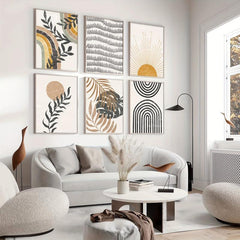 6pcs Mid Century Boho Style Abstract Graphics Canvas Prints
