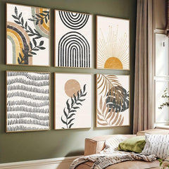 6pcs Mid Century Boho Style Abstract Graphics Canvas Prints