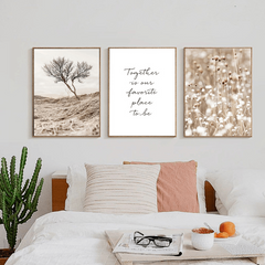 Modern Art Canvas Painting Lion Reed Dandelion Dried Tree Beige Painting