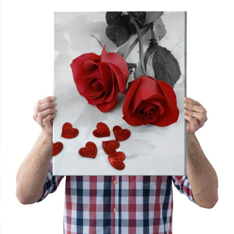 3Pcs Modern Art Vase Red Rose Flower Office Wall Decoration 30x39cm