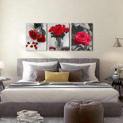 3Pcs Modern Art Vase Red Rose Flower Office Wall Decoration 30x39cm
