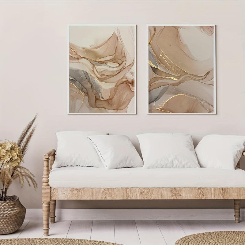 3pcs Beige Foil Marble Pattern Canvas Abstract Art Prints