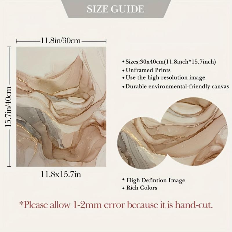 3pcs Beige Foil Marble Pattern Canvas Abstract Art Prints