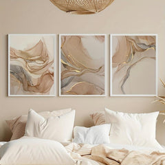 3pcs Beige Foil Marble Pattern Canvas Abstract Art Prints