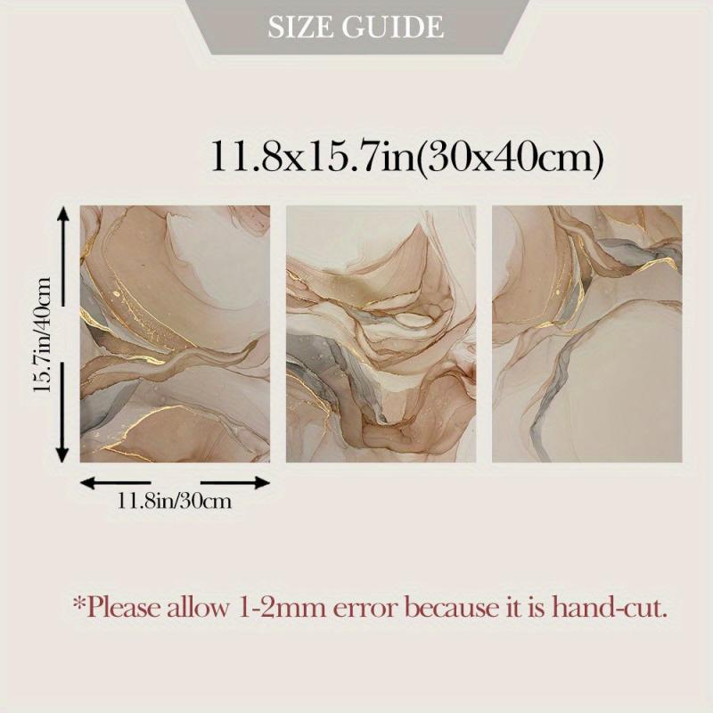 3pcs Beige Foil Marble Pattern Canvas Abstract Art Prints