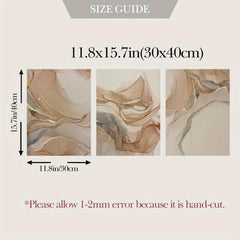 3pcs Beige Foil Marble Pattern Canvas Abstract Art Prints