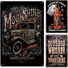 Vintage Bourbon Whiskey & Moonshine Bar Metal Tin Sign