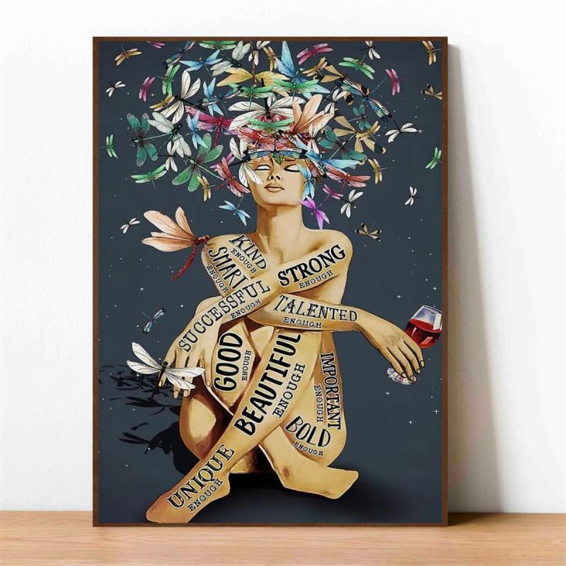 Canvas Poster Lady With Dragonfly Print