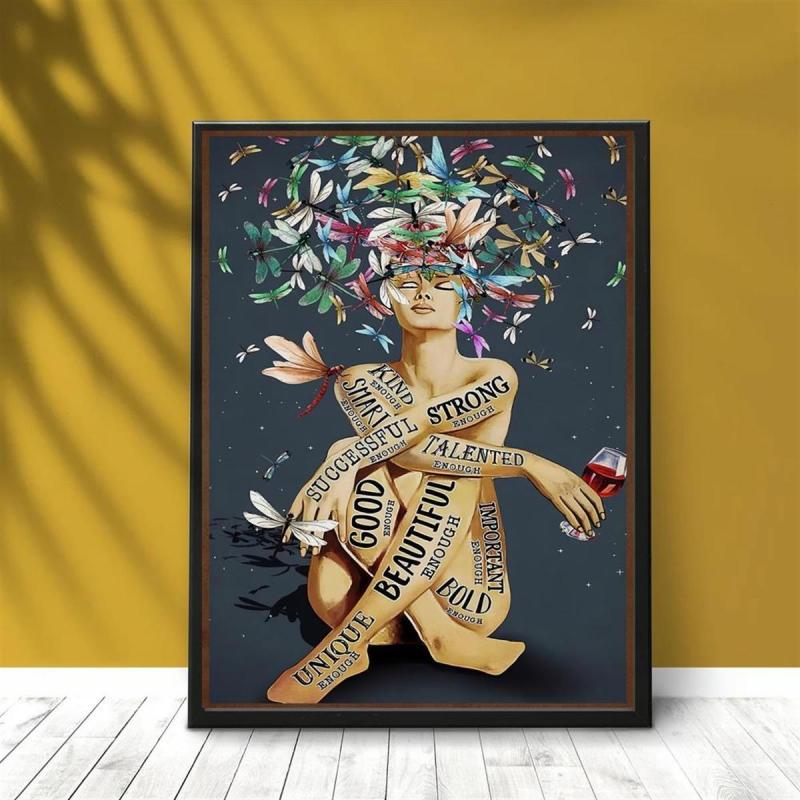 Canvas Poster Lady With Dragonfly Print
