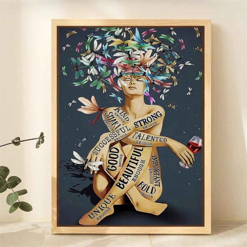 Canvas Poster Lady With Dragonfly Print
