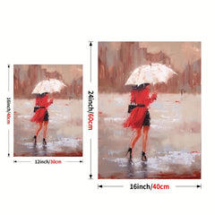 Romantic Couple in Love under Rainy Eiffel Tower Canvas Art