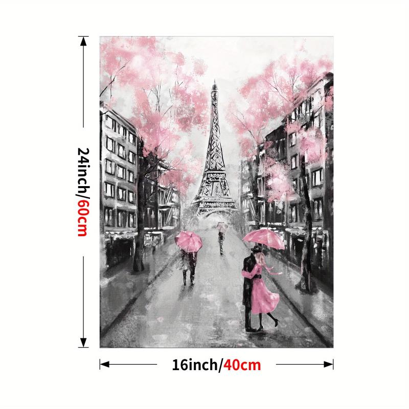 Romantic Couple in Love under Rainy Eiffel Tower Canvas Art