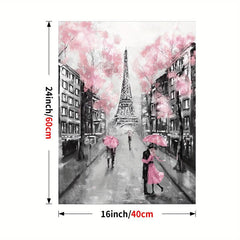 Romantic Couple in Love under Rainy Eiffel Tower Canvas Art