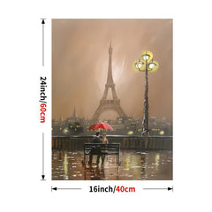 Romantic Couple in Love under Rainy Eiffel Tower Canvas Art