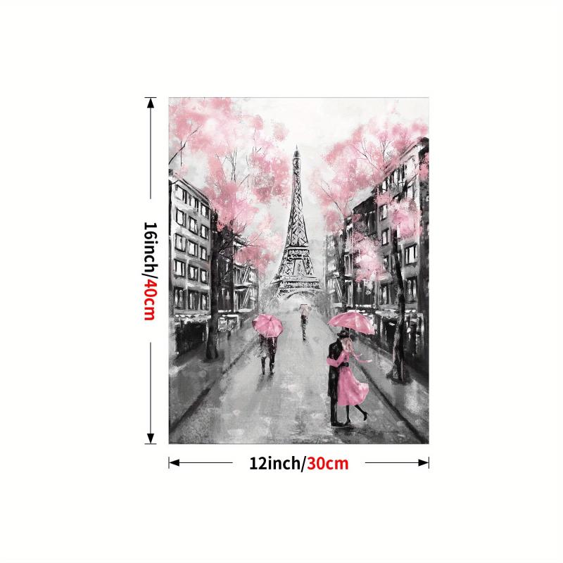 Romantic Couple in Love under Rainy Eiffel Tower Canvas Art