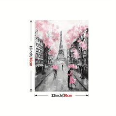 Romantic Couple in Love under Rainy Eiffel Tower Canvas Art
