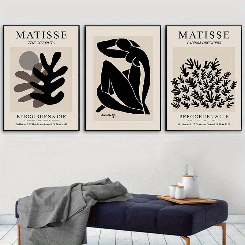 3pcs Canvas Poster Modern Art Abstract Matisse Coral Wall Art Gray Beige Poster