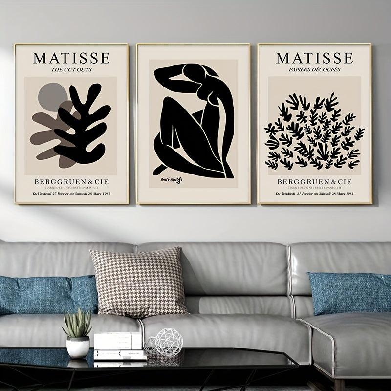 3pcs Canvas Poster Modern Art Abstract Matisse Coral Wall Art Gray Beige Poster