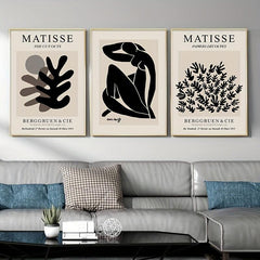 3pcs Canvas Poster Modern Art Abstract Matisse Coral Wall Art Gray Beige Poster