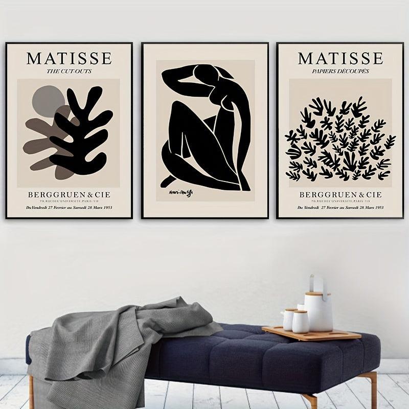 3pcs Canvas Poster Modern Art Abstract Matisse Coral Wall Art Gray Beige Poster