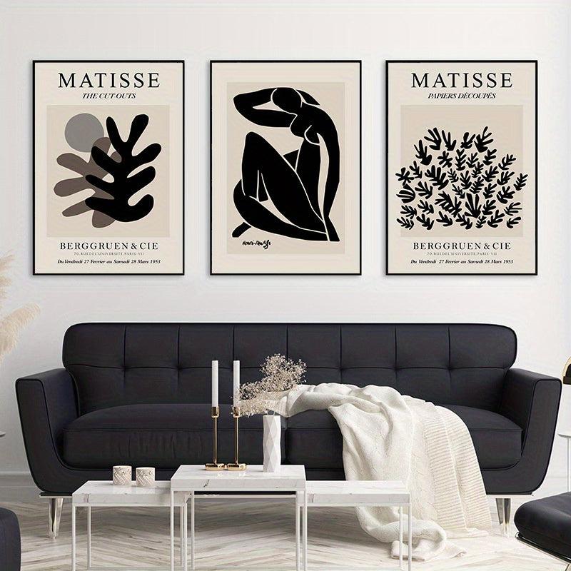3pcs Canvas Poster Modern Art Abstract Matisse Coral Wall Art Gray Beige Poster