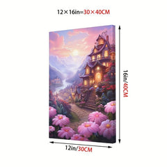 Framed Art Canvas Print Poster Pink House Dream Scenery Wall Art