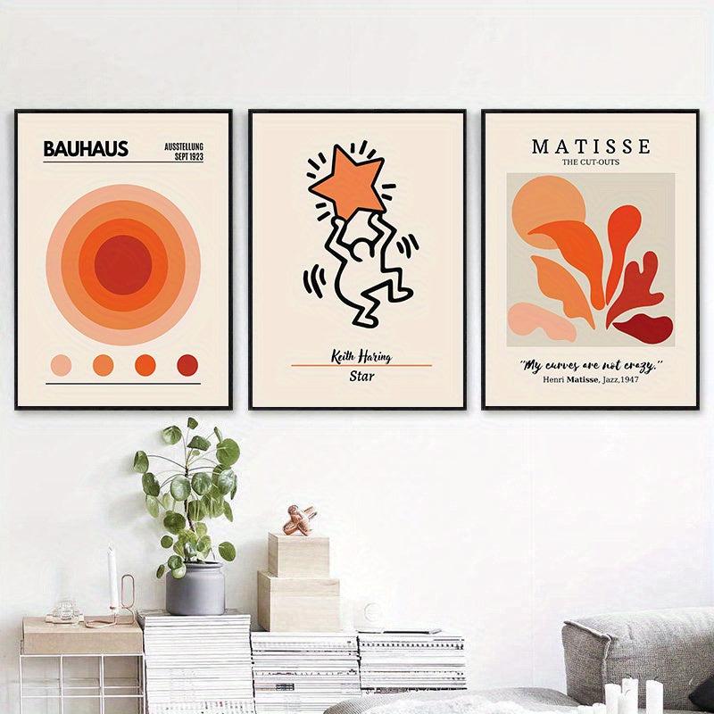 3pcs Canvas Poster Modern Art Orange Matisse Keith Star Wall Art Coral Block