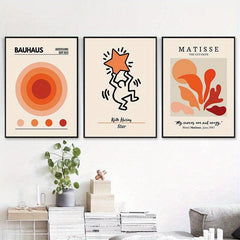 3pcs Canvas Poster Modern Art Orange Matisse Keith Star Wall Art Coral Block