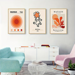 3pcs Canvas Poster Modern Art Orange Matisse Keith Star Wall Art Coral Block