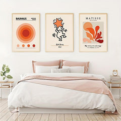 3pcs Canvas Poster Modern Art Orange Matisse Keith Star Wall Art Coral Block