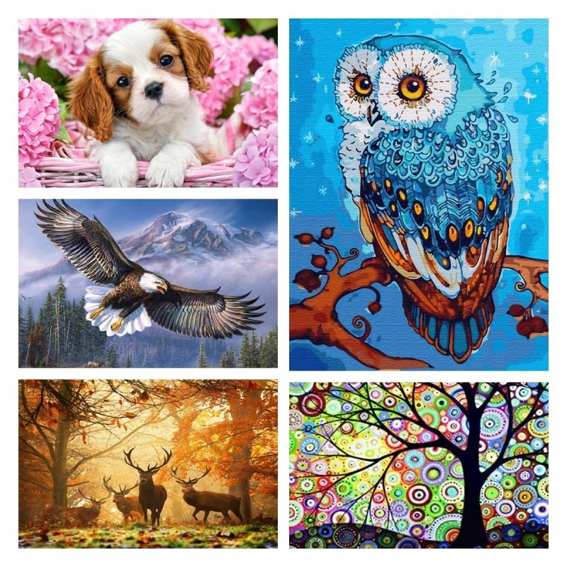 5D DIY Diamond Painting Cartoon Animal Pattern Round Faux Diamonds Full Kit