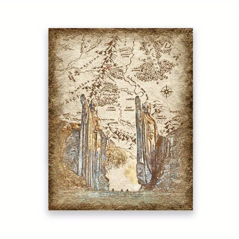 House Of The Shire Middle Earth Map Canvas Painting Vintage Wall Art