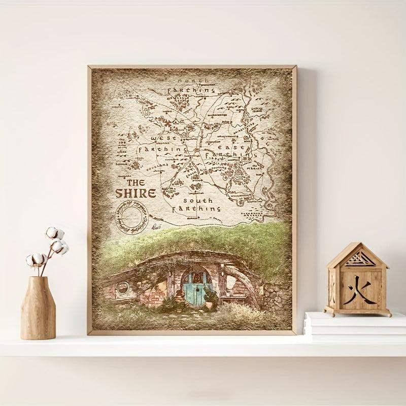 House Of The Shire Middle Earth Map Canvas Painting Vintage Wall Art